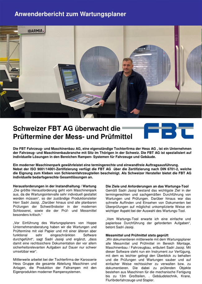 FFBT Fahrzeug- und Maschinenbau AG, Tochter der Hess AG   Anwenderbericht