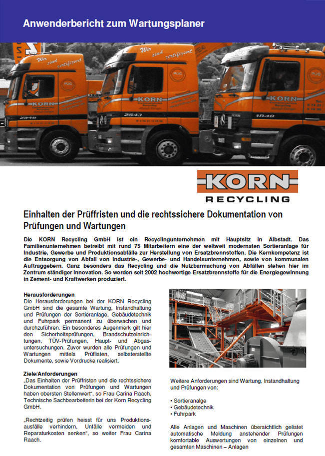 Korn Recycling GmbH, Albstadt Anwenderbericht