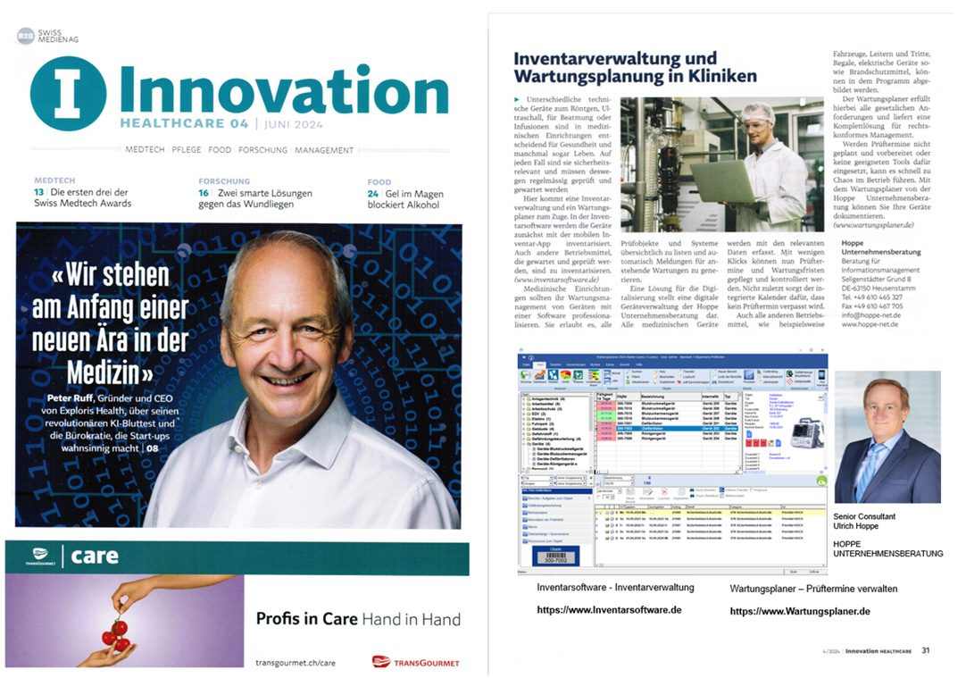 Innovation Healthcare Schwiss Medien AG Juli/24 - Inventarverwaltung und Wartungsplanung in Kliniken